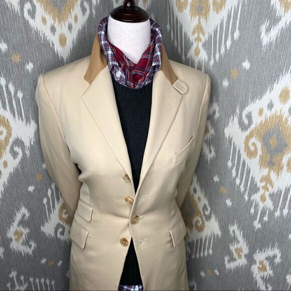 Ralph Lauren Collection ~ Beige Stretch Wool Lamb Leather Trim Equestrian Jacket - Picture 11 of 16